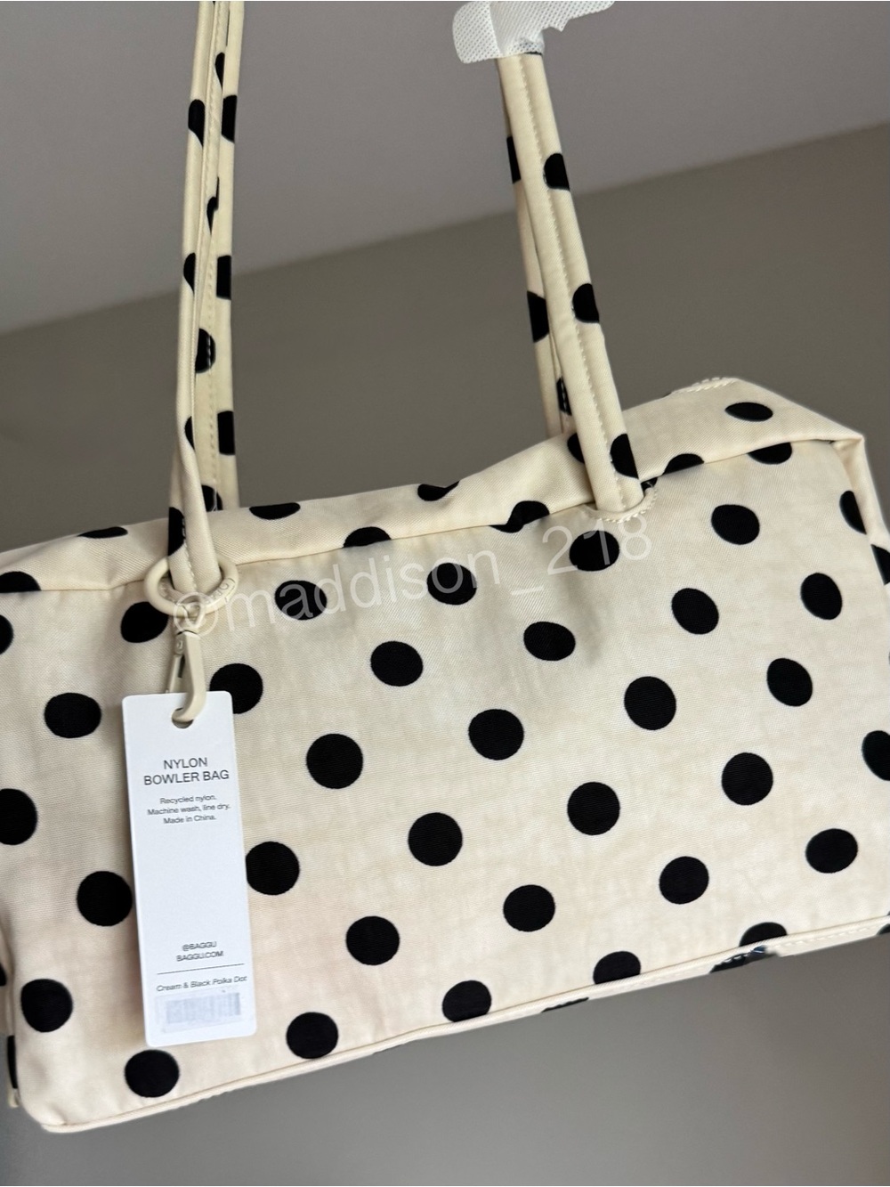 Baggu Polka Dot Bowler Bag Cream Black Urban Outfitters New with Tags - Picture 2 of 12